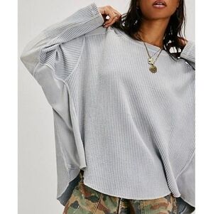 Free People One Blake Thermal In Grey Waffle Knit Long Sleeve Size Medium